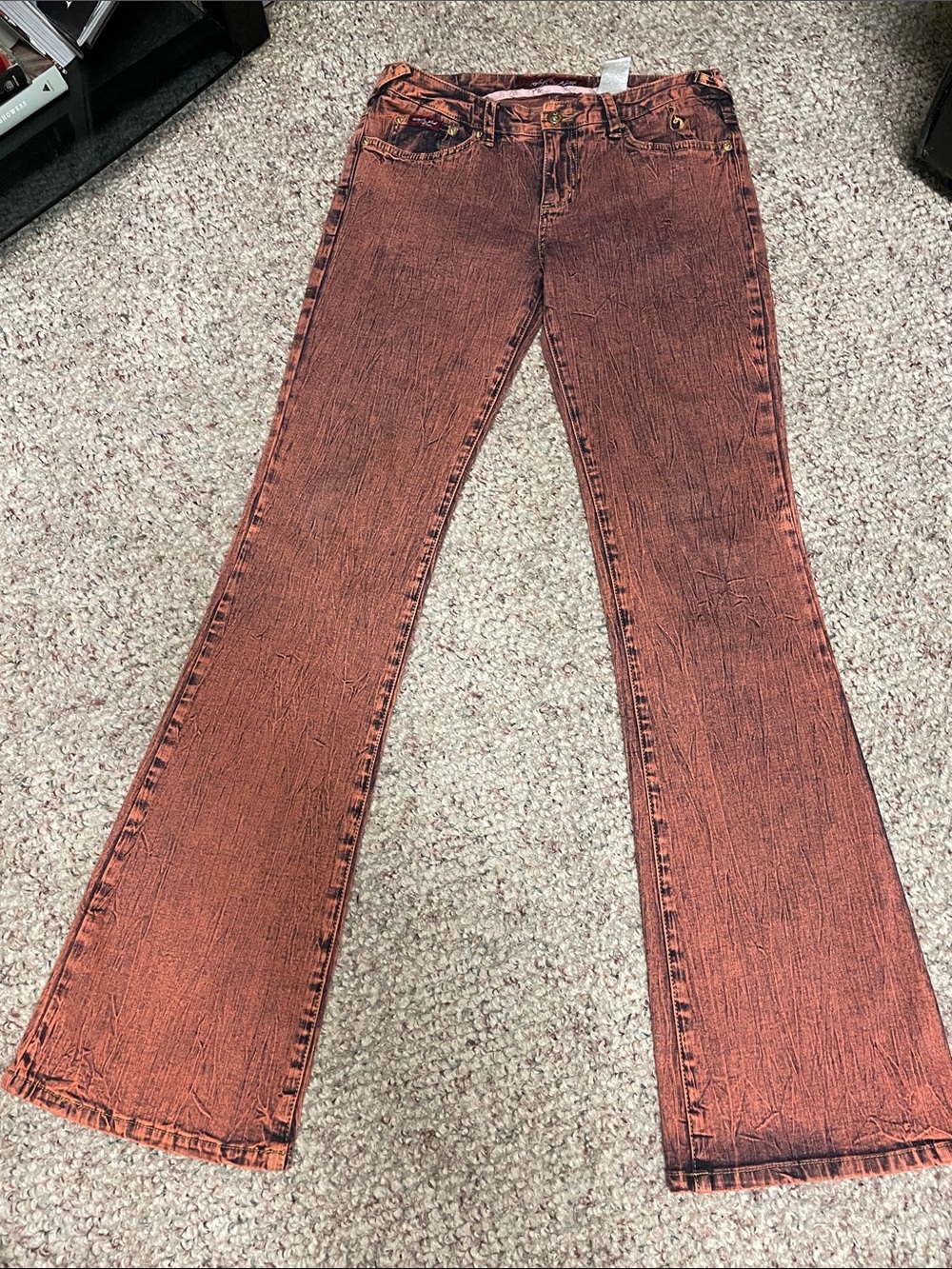 Vintage Y2K baby phat gold logo back cheek pink/orange flare leg jeans